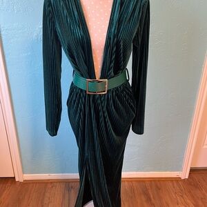 Elegant Green Long Sleeve Dress